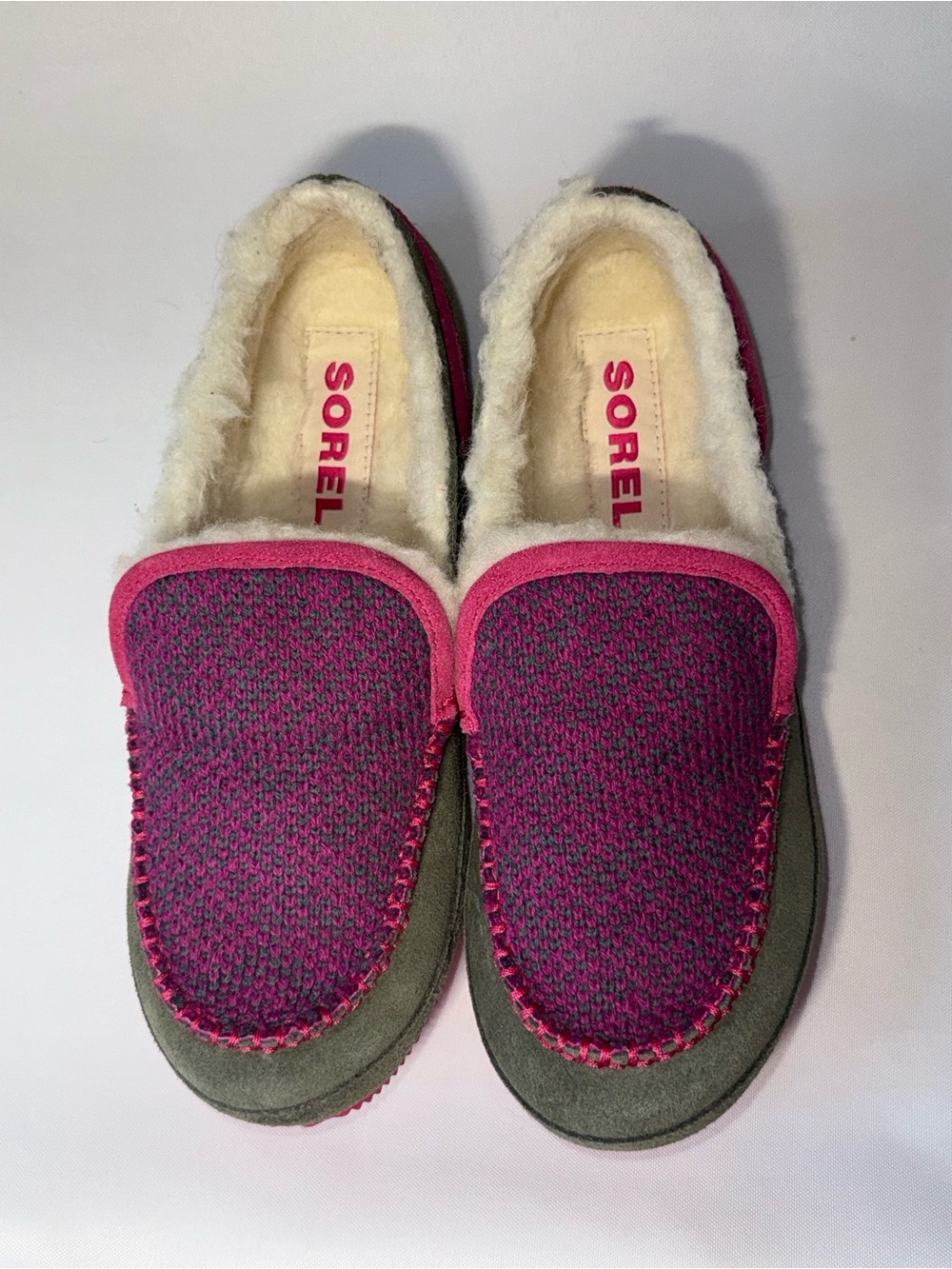 Sorel Tremblant II Suede Moccasin Slippers Stone Green Cactus Pink Sz 8 NIB